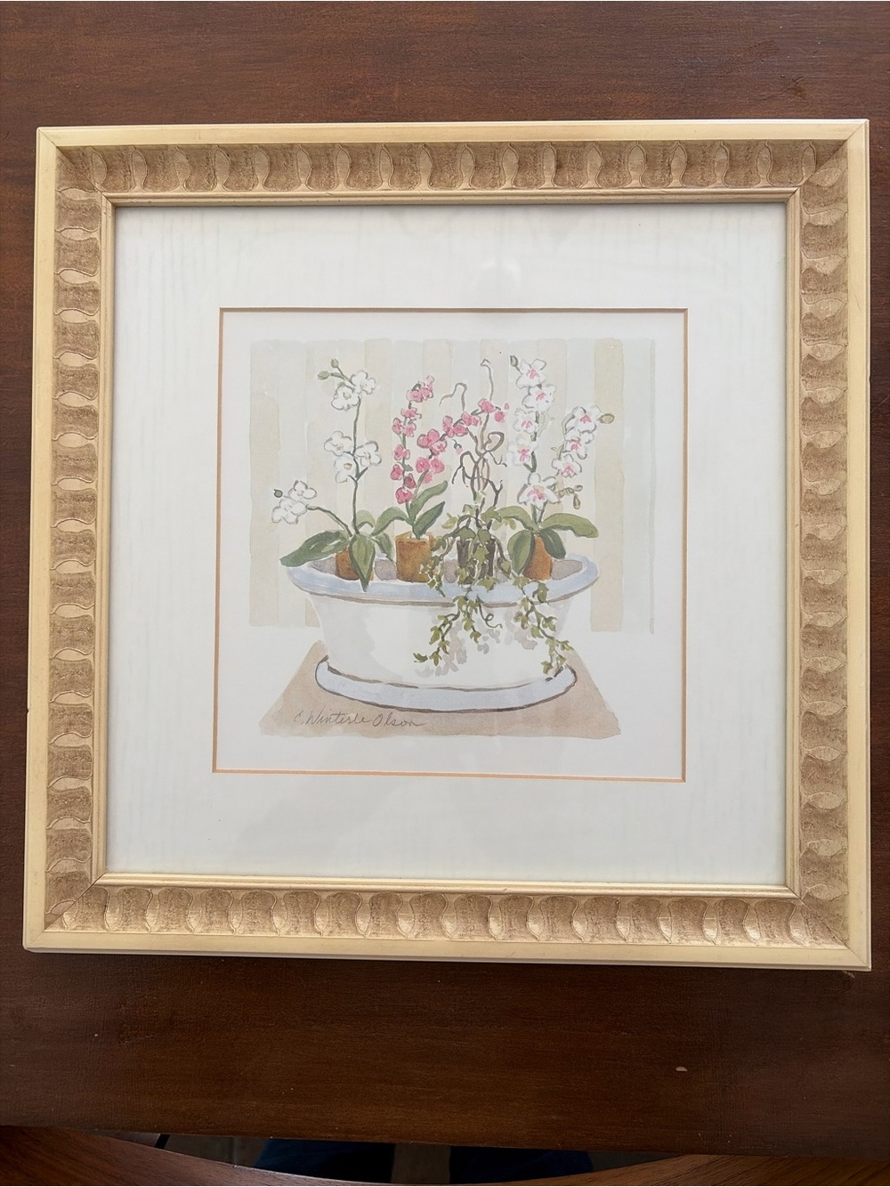 Orchid Watercolor Wall Art in Gold Frame